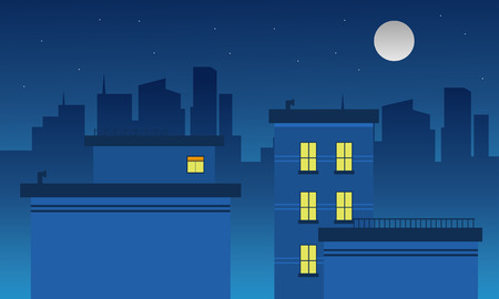 Silhouette of city and moon landscape illustrationのイラスト素材