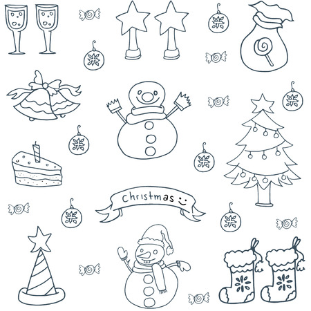 Hand draw design christmas set doodleのイラスト素材