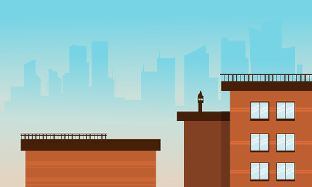 Flat cartoon style city buildings vector illustrationのイラスト素材