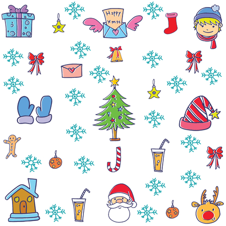 Doodle of cute christmas object vector illustrationのイラスト素材