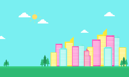 Urban city color vector flat of silhouette collectionのイラスト素材