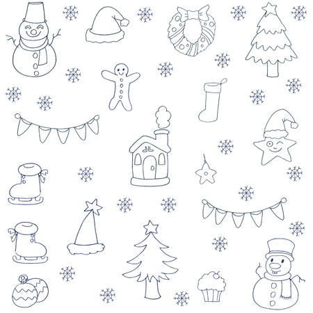 Doodle of christmas set with hand draw illustrationのイラスト素材