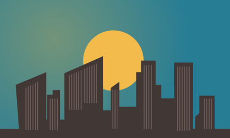 Building and sun silhouettes vector flat illustrationのイラスト素材