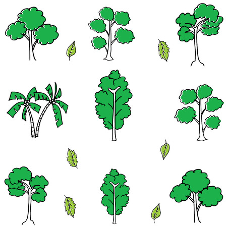 Doodle of tree set vector flat illustrationのイラスト素材