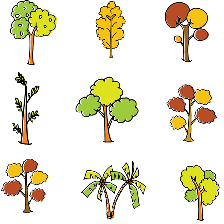 Doodle of tree set differrent collection vector illustrationのイラスト素材