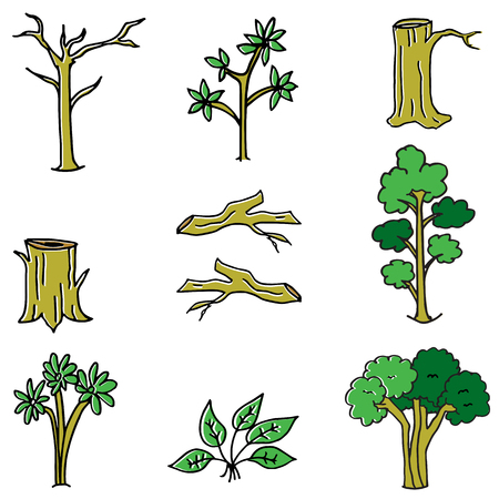 vector of tree and wood set doodle collectionのイラスト素材
