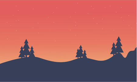 Silhouette of hill and spruce scenery vector illustrationのイラスト素材