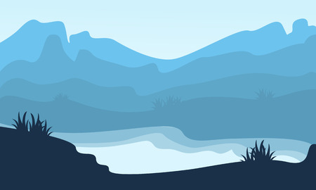 Silhouette of hill and lake scenery vector illustrationのイラスト素材