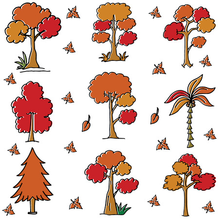 Tree style collection in doodles vector artのイラスト素材