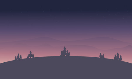 Beautiful hill at night landscape silhouette vetcor art