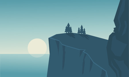 Silhouette of cliff and sea landscape vector illustrationのイラスト素材