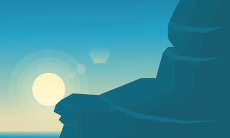 Silhouette of cliff and sun landscape vector illustrationのイラスト素材