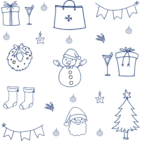 Doodle of christmas set hand drawのイラスト素材