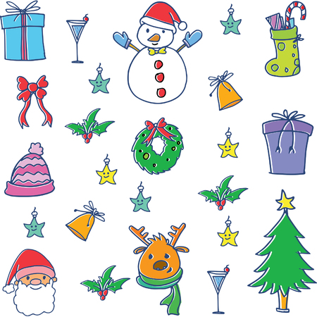 Object christmas color on doodle setのイラスト素材