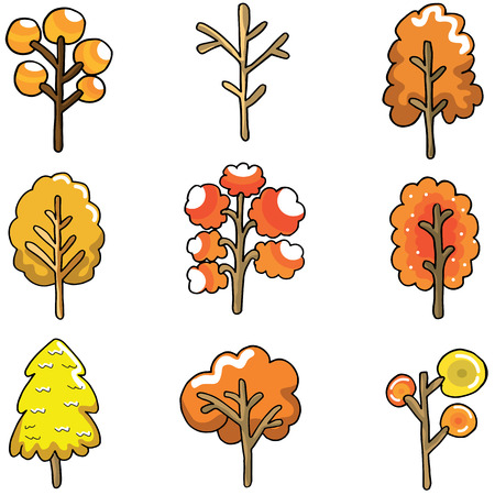 Doodle of autumn tree set vector illustrationのイラスト素材