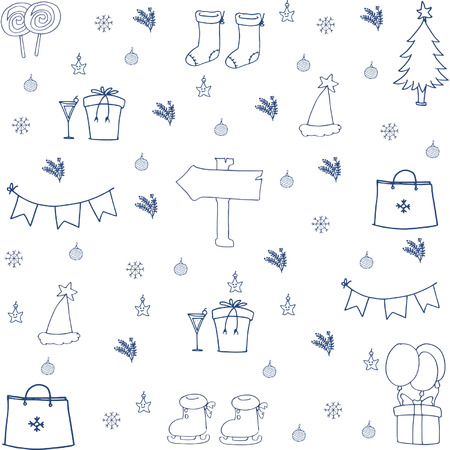 Hand draw christmas set object in doodleのイラスト素材