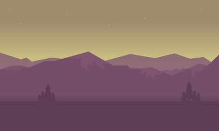 At sunrise mountain landscape of silhouettes vetcor illustrationのイラスト素材
