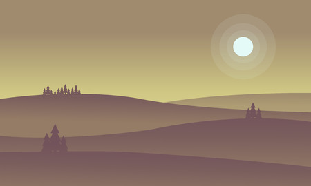Landscape of hill and full moon silhouettes illustrationのイラスト素材
