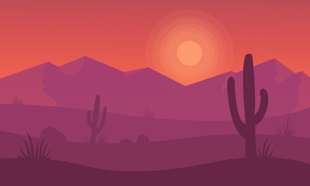Silhouette of mountain and cactus landscape vectorのイラスト素材