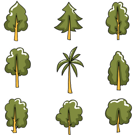 Collection of tree set vector art doodlesのイラスト素材