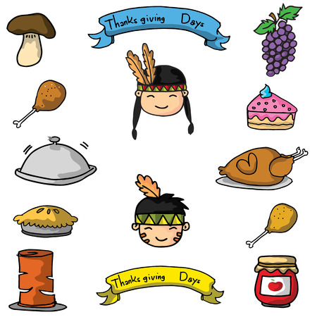 Doodle of thanksgiving set themeのイラスト素材