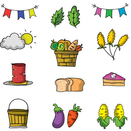 Element thanksgiving set on doodle vector artのイラスト素材