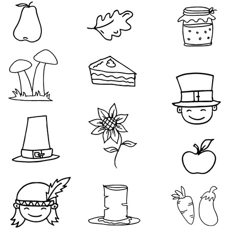 Doodle of thanksgiving vector element illustration collectionのイラスト素材