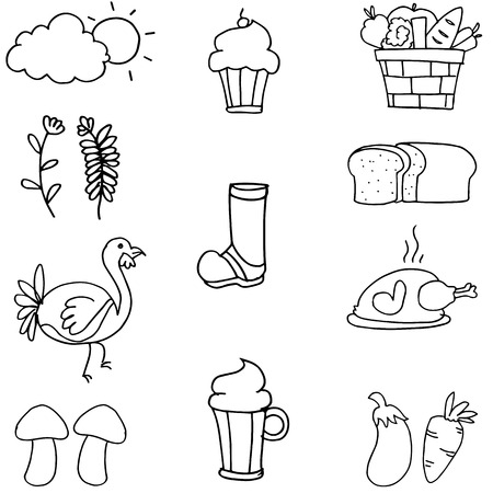 Hand draw thanksgiving set on doodles vector artのイラスト素材