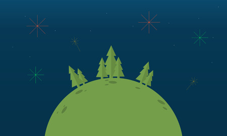 Hill with spruce tree landscape at night vector illustrationのイラスト素材