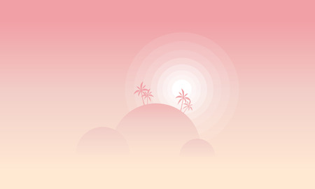 Silhouette of hill tree and sun landscape vector artのイラスト素材