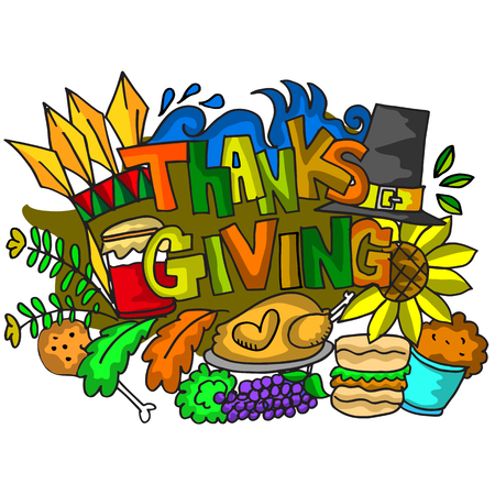 Doodle art of thanksgiving elements vector illustrationのイラスト素材
