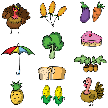 Doodle of thanksgiving vegetable turkey vector artのイラスト素材