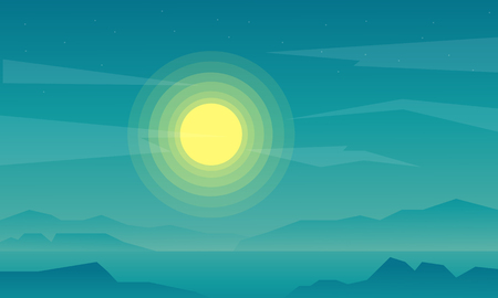 Silhouette of beach and rock landscape vector illustrationのイラスト素材