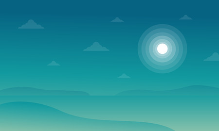 Silhouette of beach with moon landscape vector illustrationのイラスト素材
