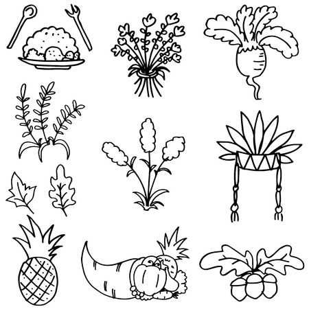 Vegetable element thanksgiving set doodlesのイラスト素材