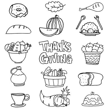 Doodle of thanksgiving collection hand drawのイラスト素材