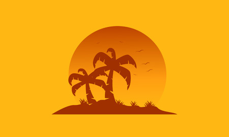 Silhouette of palm and bird scenery vector illustrationのイラスト素材
