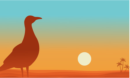 Landscape of bird in beach silhouettes illustrationのイラスト素材