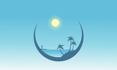 Silhouette of palm in beach scenery vector flatのイラスト素材