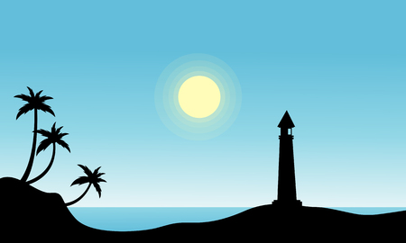 Silhouette of lighthouse on beach vector illustrationのイラスト素材