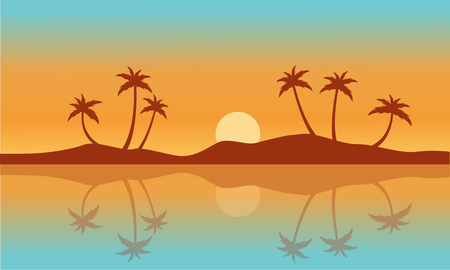 Silhouette of palm with reflection on water vector artのイラスト素材