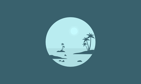 Silhouette of seaside and palm scenery vector illustrationのイラスト素材