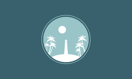 Silhouette of lighthouse and moon vector illustrationのイラスト素材