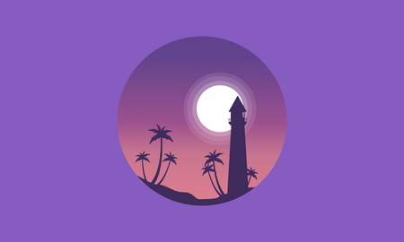 Scenery palm and lighthouse of silhouettes vector illustrationのイラスト素材
