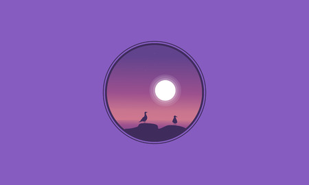 Seabird and moon scenery of silhouettes vector flatのイラスト素材