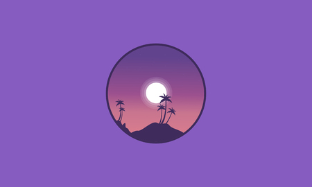 Beautiful scenery palm oon the beach at night silhouettes vectorのイラスト素材