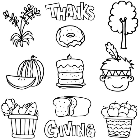 Thanksgiving set hand draw on doodles illustrationのイラスト素材