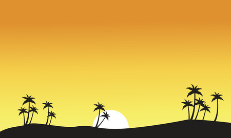 Silhouette of palm on seaside scenery vector artのイラスト素材