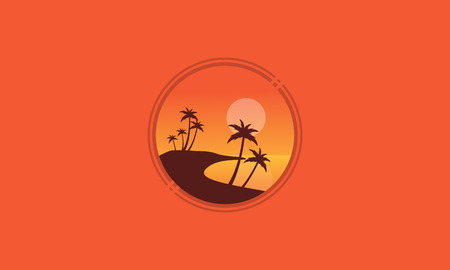 Landscape beach with palm of silhhouettes vector illustrationのイラスト素材