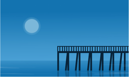 Silhouette of pier on seaside scenery vectorのイラスト素材